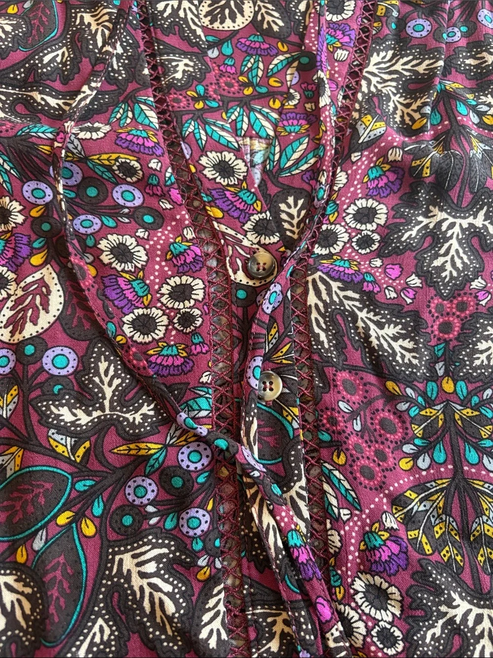 MAEVE Anthropologie Plum Floral Ruffle-Hem Button Blouse Size Small - Picture 7 of 9